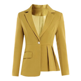 Elegant Mustard Yellow With Belt Irregular Jacket + Straight Pants Suit - FashionByTeresa